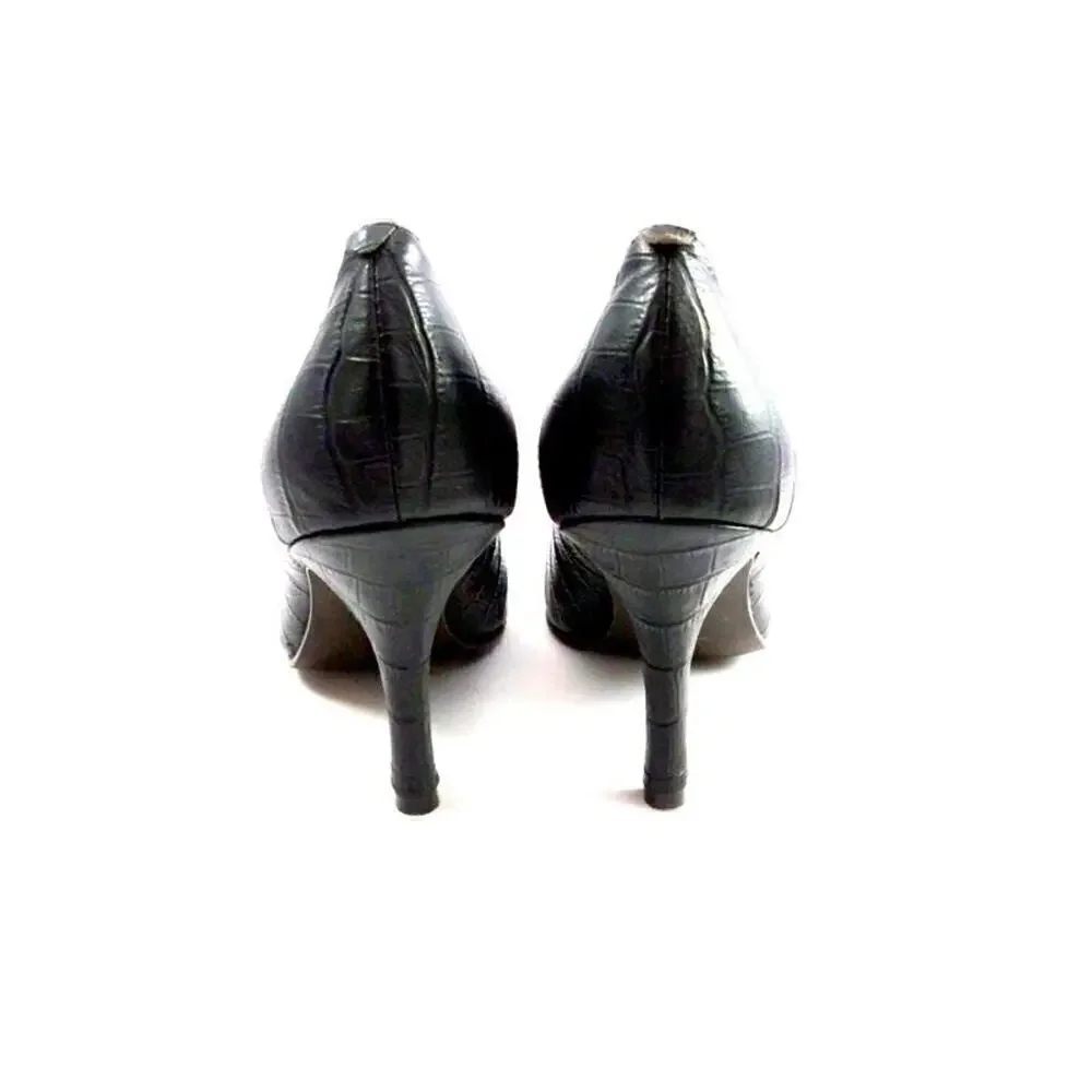 Womens Fitzwell Classic Leather Stiletto Pumps Alligator Look 8.5 M Black